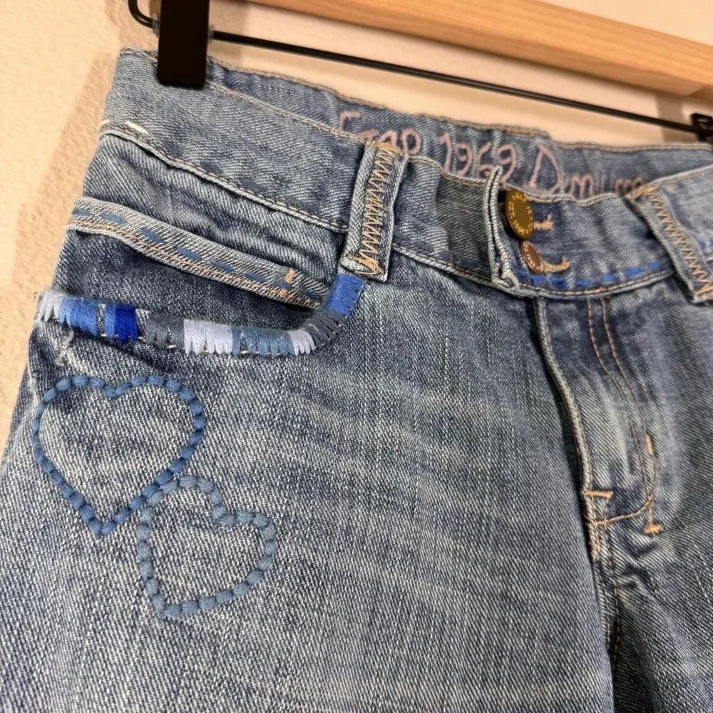 Gap Vintage Girls Y2K Flare Jeans Embroidered Heart Medium Wash Denim Size 12